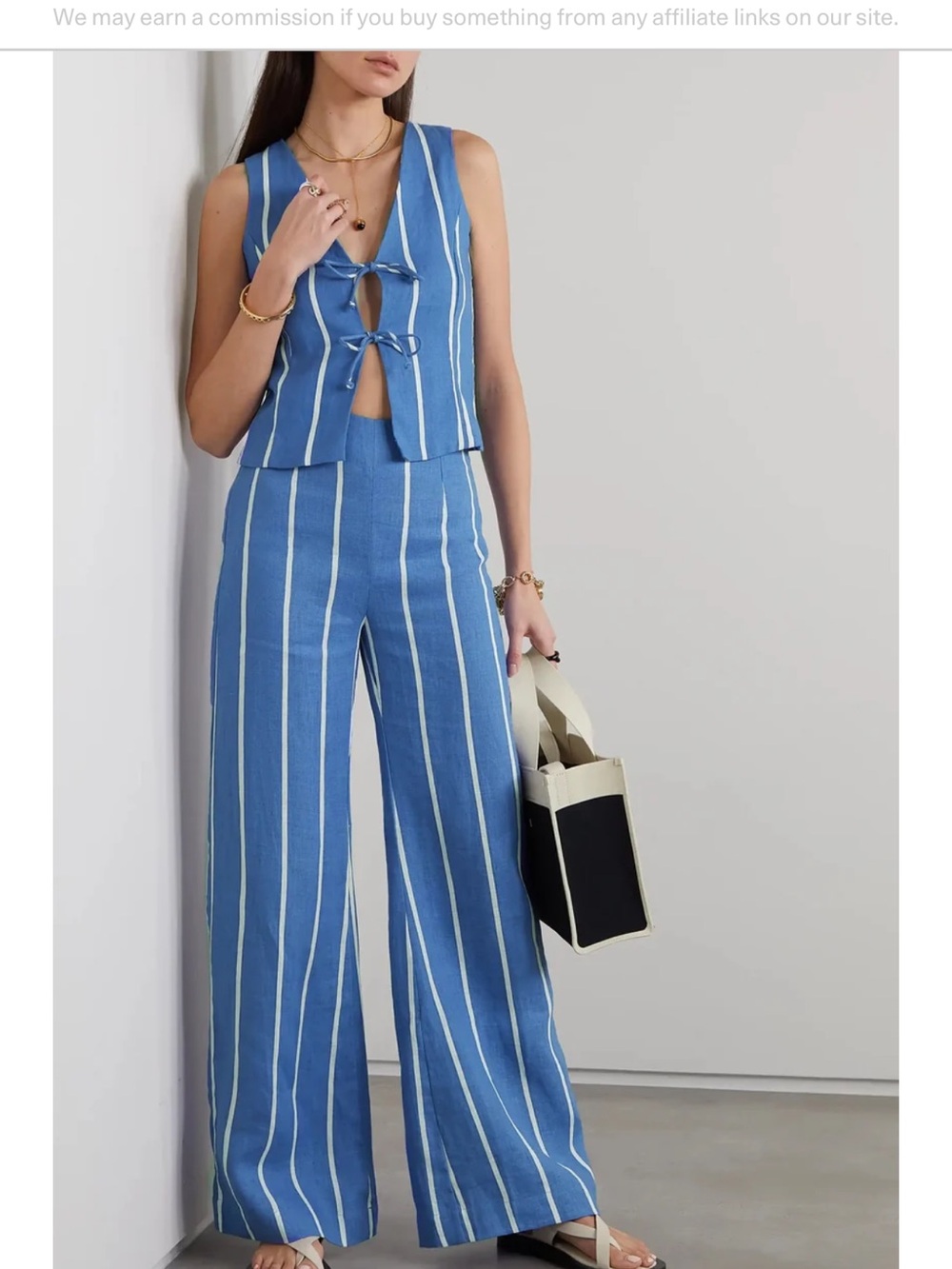 Striped Linen Elfie Tie-front top and La Plage De Mau Flared Pants Set, size 4
